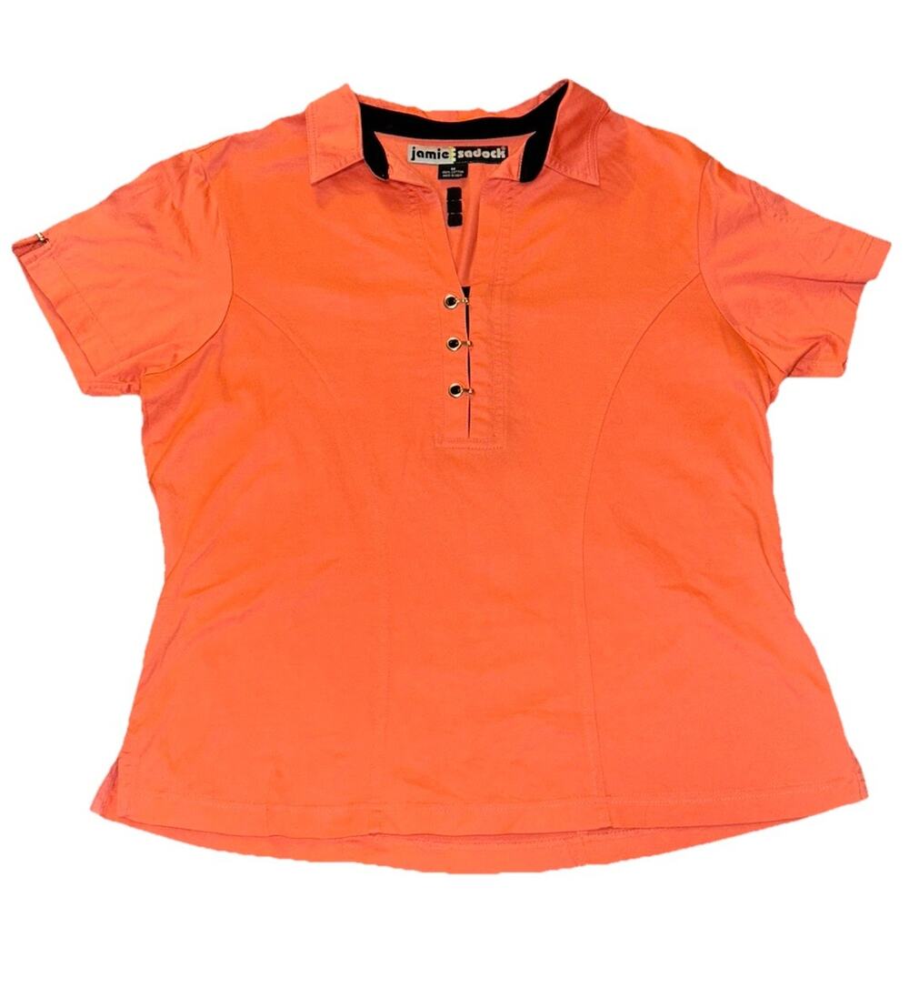 Jamie Sadock Golf Polo Shirt Cotton Womens SZ M Short Sleeve Pink Coral Black